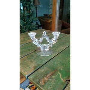 Vintage Crystal Candle Holder Double Stick Cambridge Glass Clear